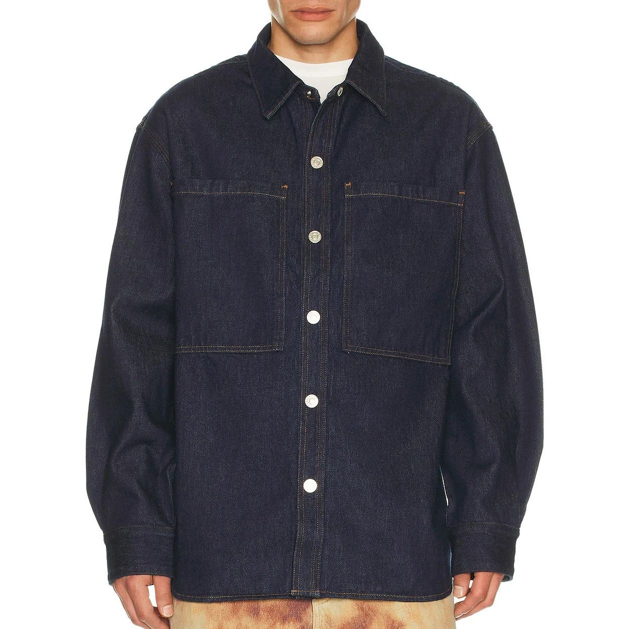 Agolde Jean Shirt Mens Large Blue Dark Wash Denim Snap Up Atticus $268